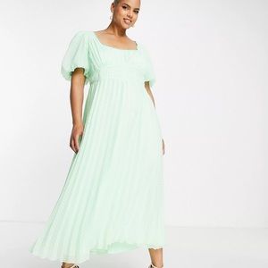 ASOS curve puff sleeve pleated midi dress